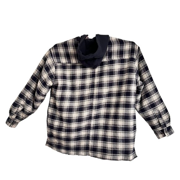 Dickies Mens XL Quilted Flannel Hooded Shacket Zip Navy Plaid Heritage Workwear - Picture 2 of 12